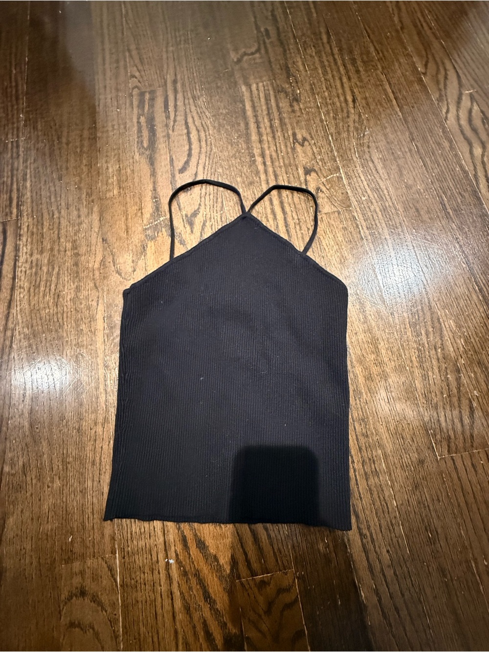 Zara Black Ribbed Spaghetti-Strap Camisole